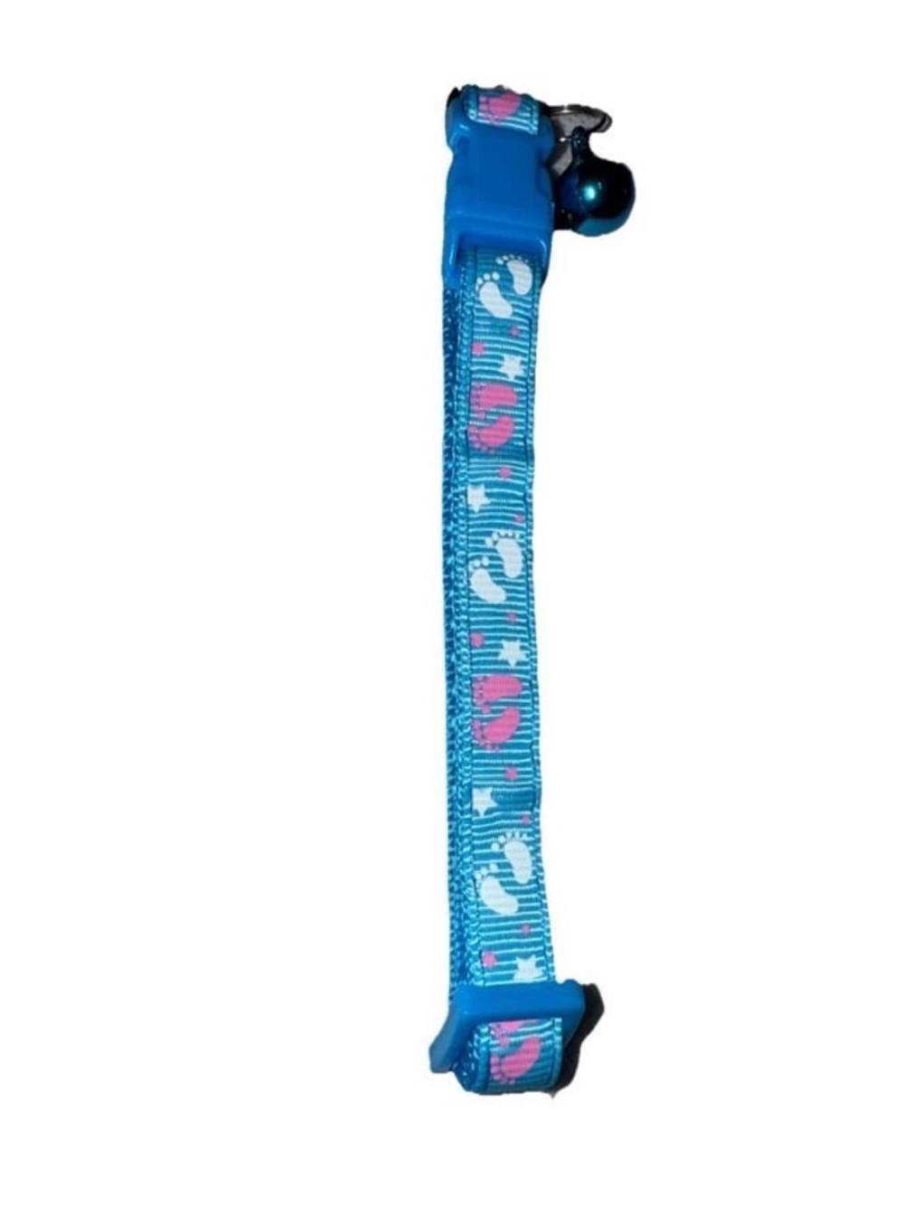 Pet Collar w/Bell Blue Pink/White Baby Foot Print Design Adjustable SM-MD NEW